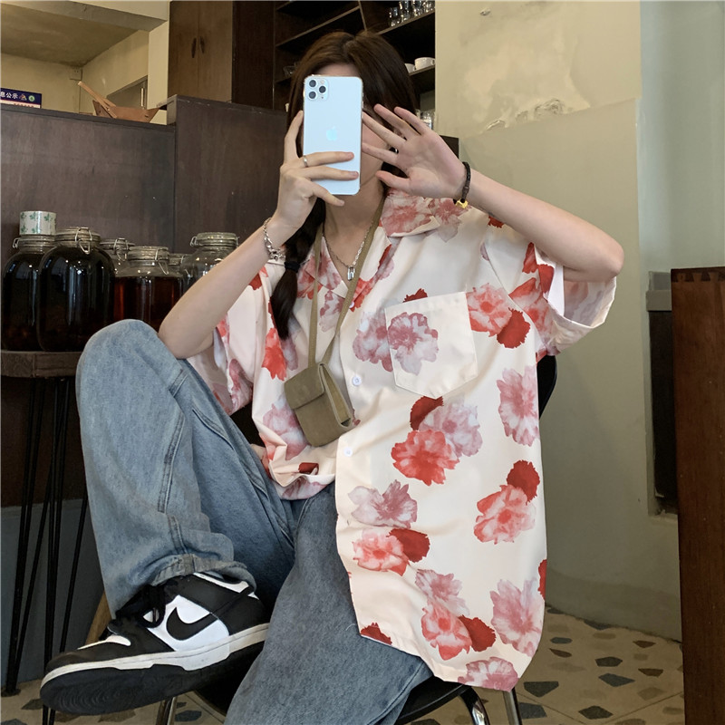 All-match Casual retro floral lazy loose shirt