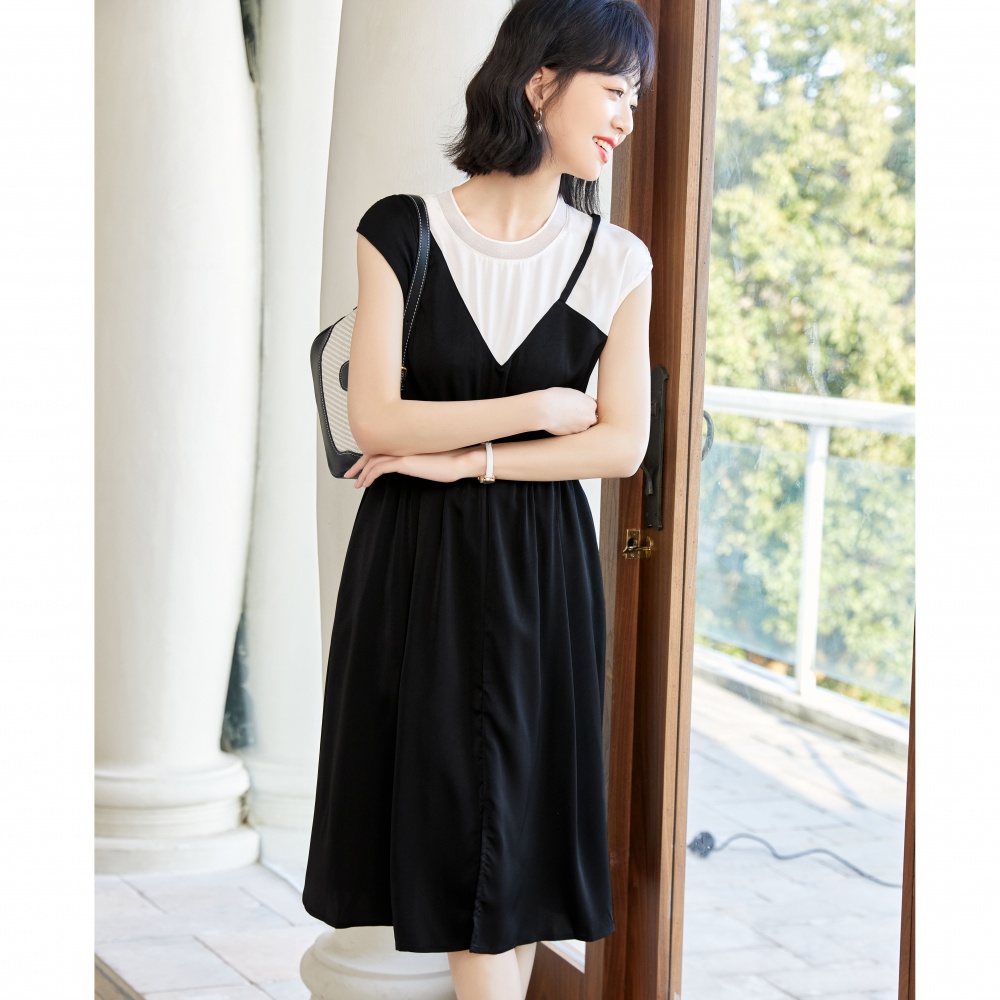 Mixed colors light pinched waist temperament summer dress