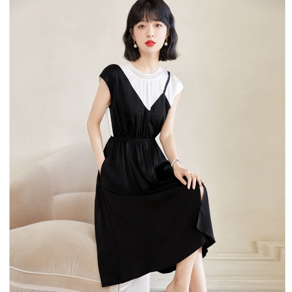 Mixed colors light pinched waist temperament summer dress