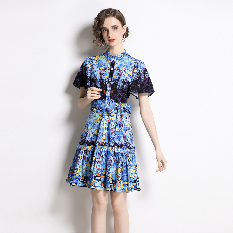 Retro summer printing court style dress for women