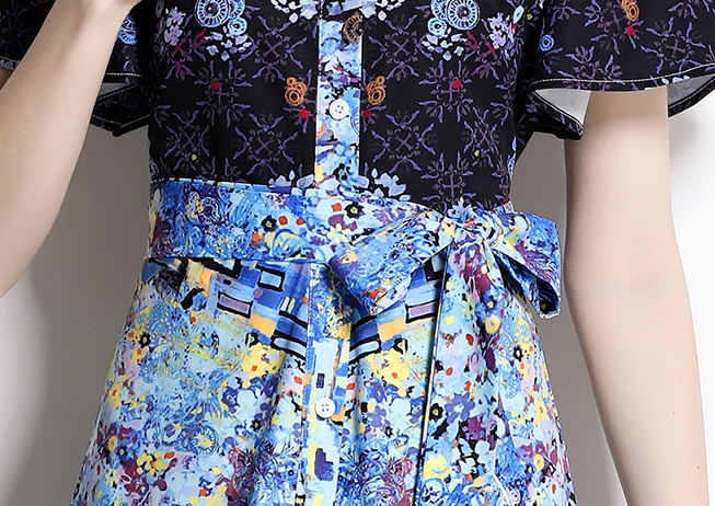 Retro summer printing court style dress for women