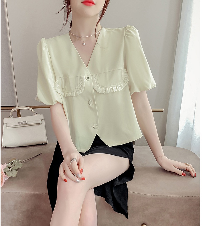 Summer V-neck shirt short sleeve tops for women