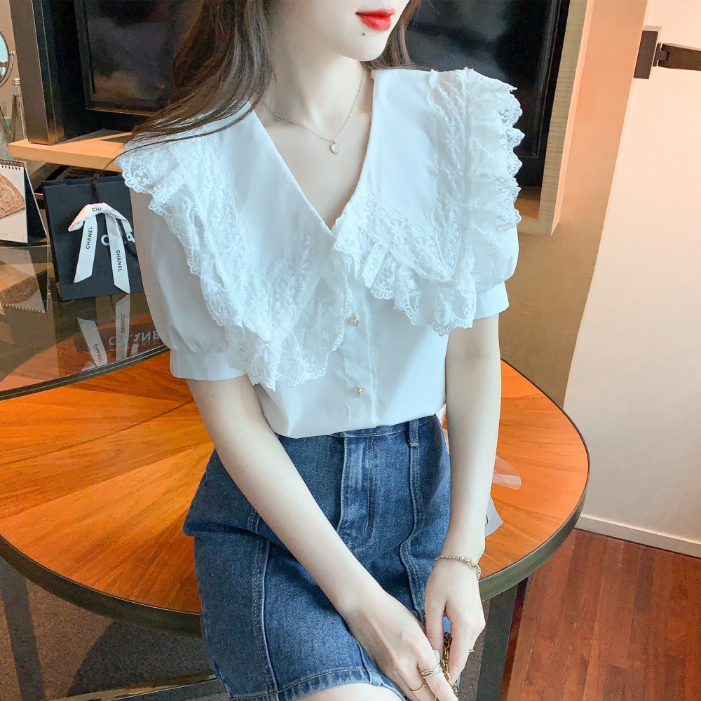 Summer lace chiffon shirt splice shirt for women