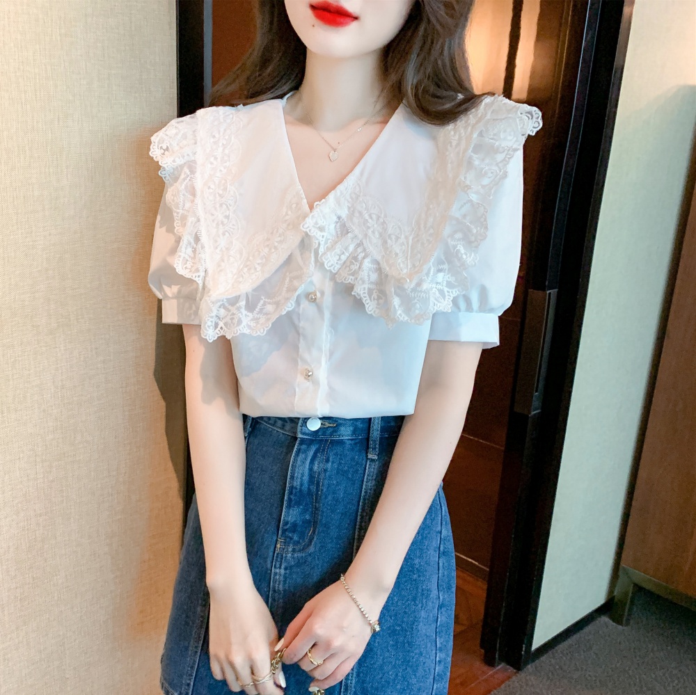 Summer lace chiffon shirt splice shirt for women