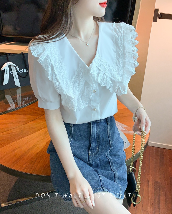 Summer lace chiffon shirt splice shirt for women