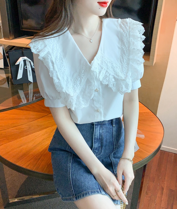 Summer lace chiffon shirt splice shirt for women