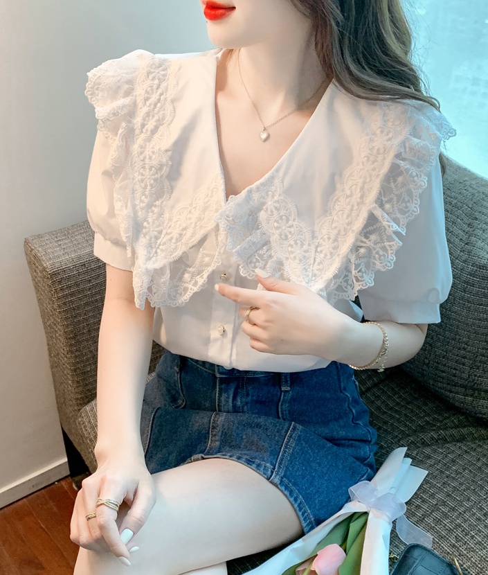 Summer lace chiffon shirt splice shirt for women