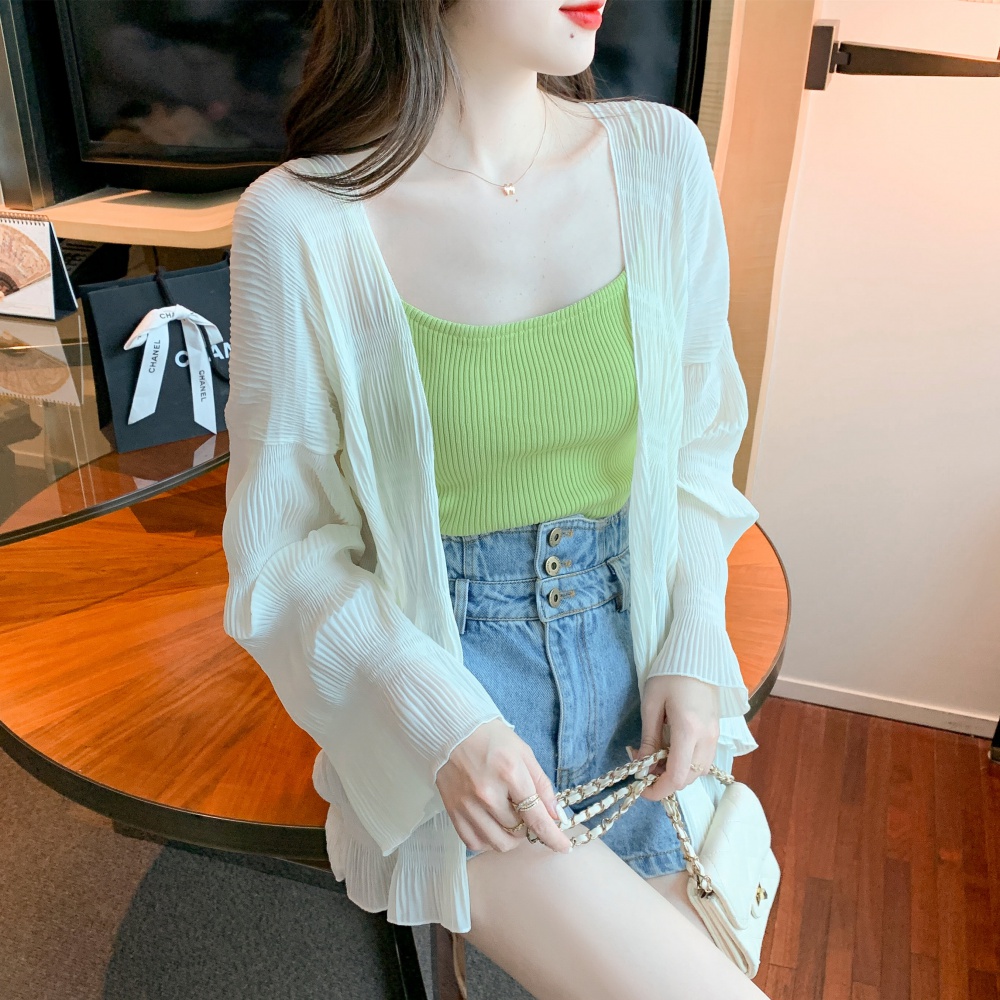 Creased summer tops loose chiffon thin coat for women