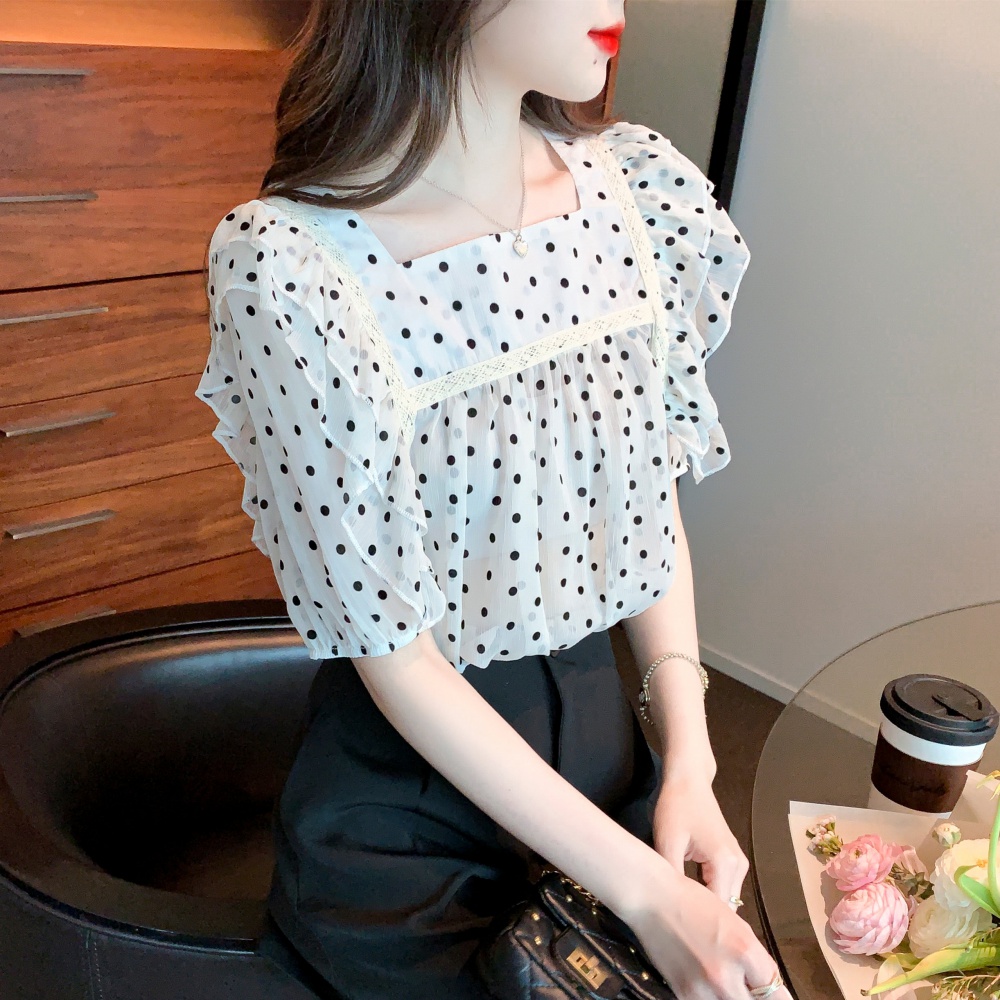 Summer square collar shirt polka dot tops for women