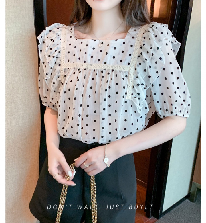 Summer square collar shirt polka dot tops for women