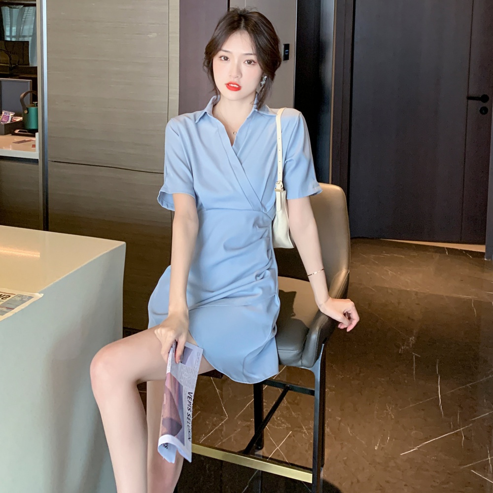 Thin pinched waist dress slim summer shirt