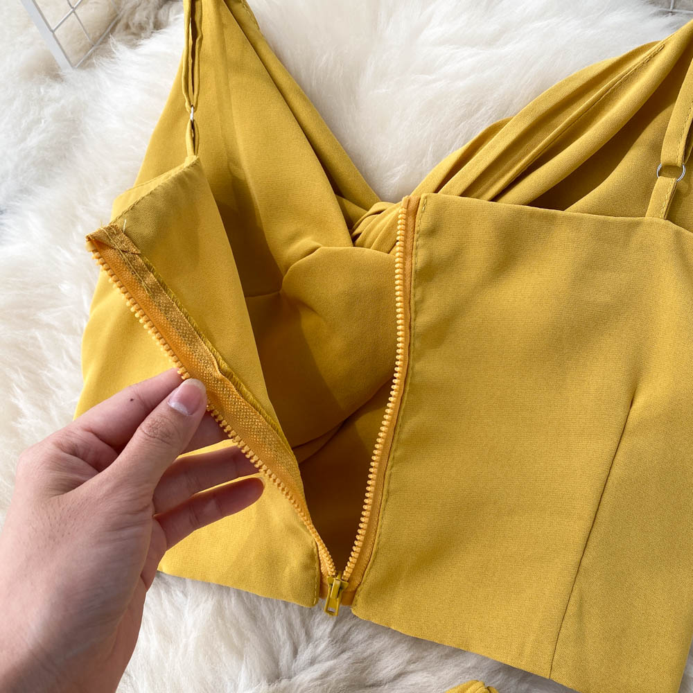 Pleated fold long pants short tops 2pcs set for women