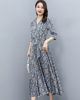 Western style slim dress short sleeve printing long dress