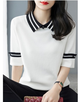 Short sleeve lapel tops knitted T-shirt for women