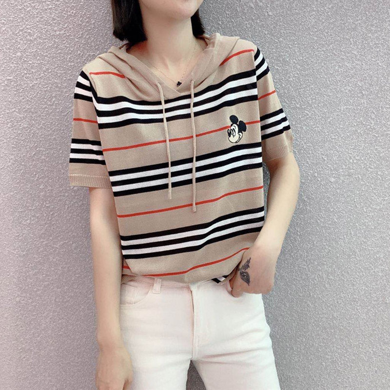 Ice silk sweater short sleeve tops for women