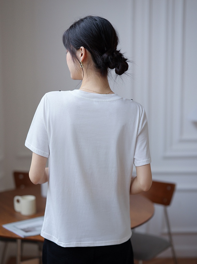 Round neck summer tops white shirts for women