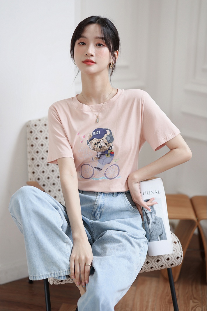 Pure cotton couples loose shirts round neck summer T-shirt