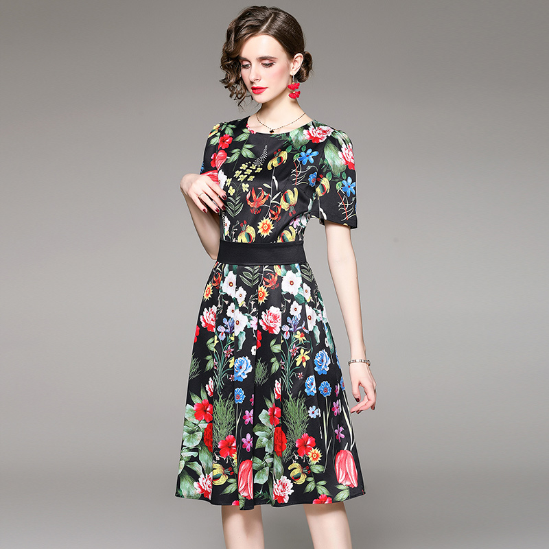 Lined fashion European style printing dress