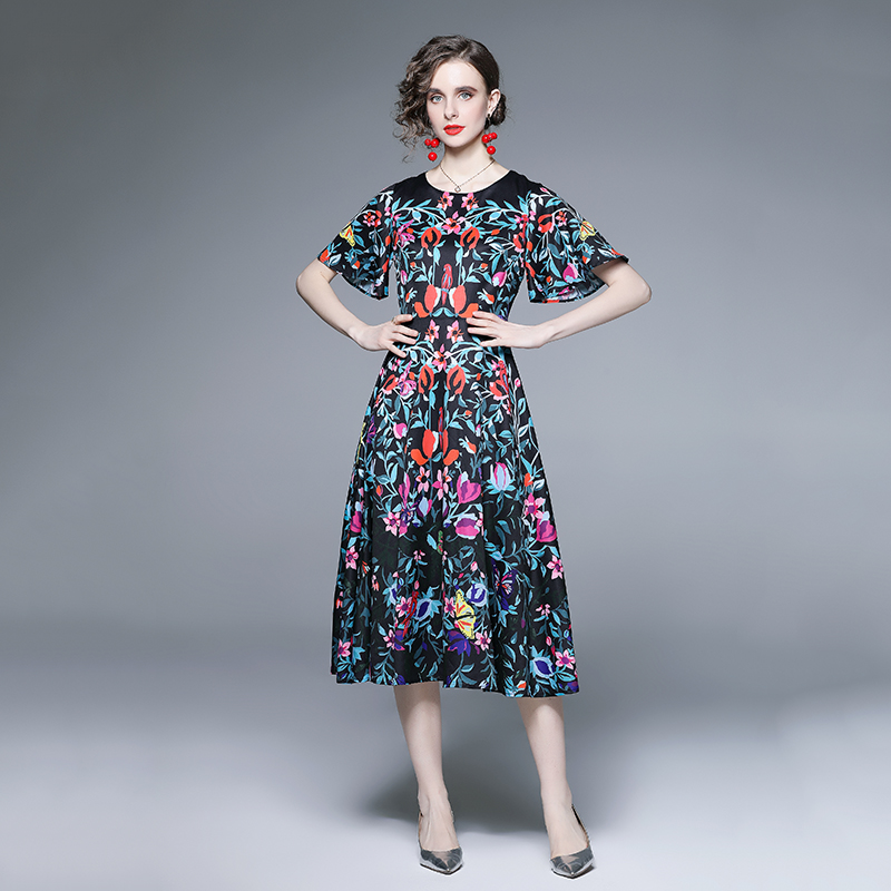 Summer temperament printing fashion elegant colors slim dress