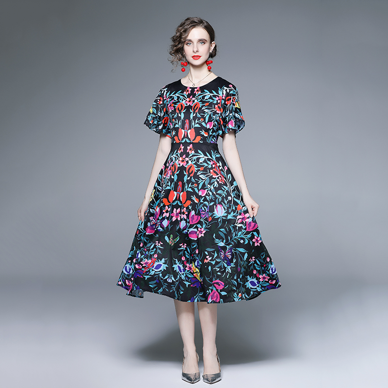 Summer temperament printing fashion elegant colors slim dress