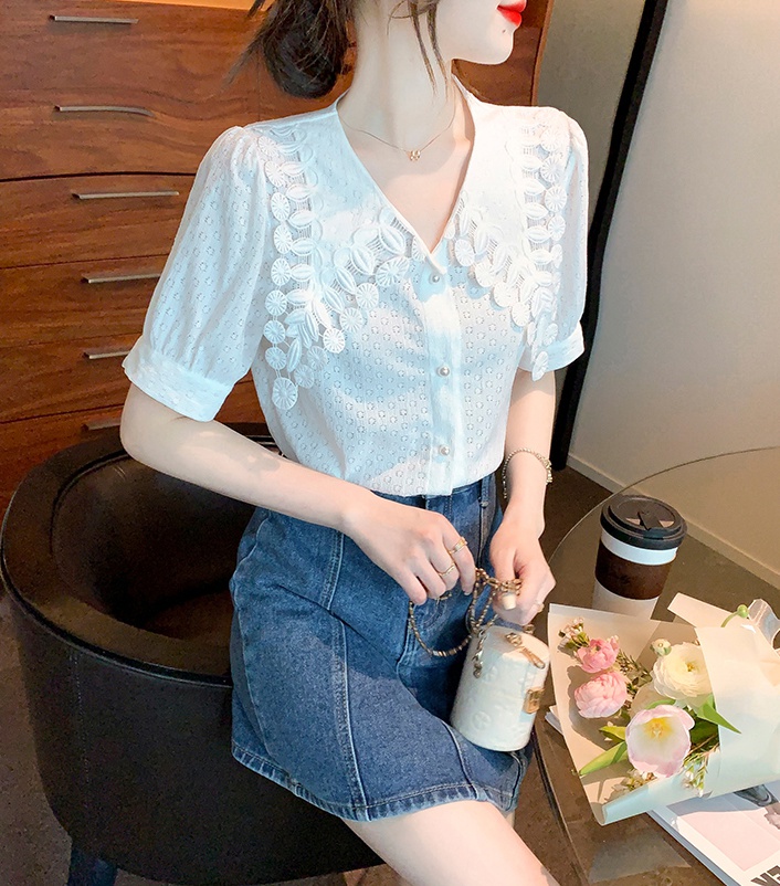 All-match short sleeve shirt summer doll collar tops for women