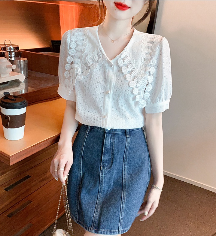 All-match short sleeve shirt summer doll collar tops for women