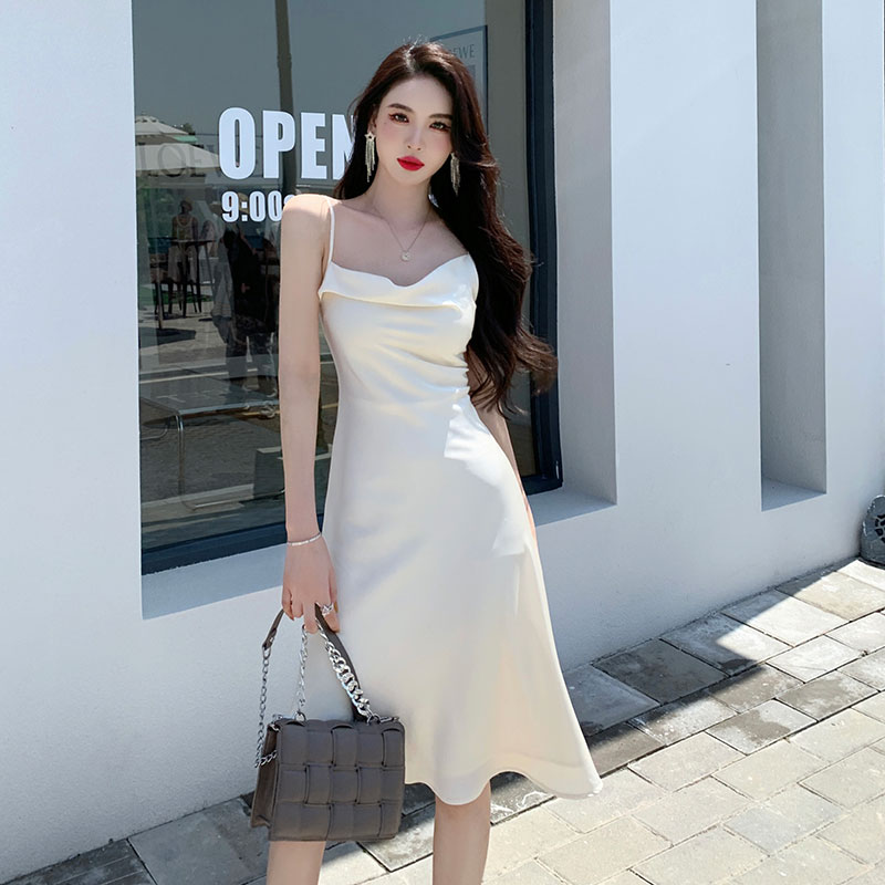 Sling long dress pinched waist dress for women