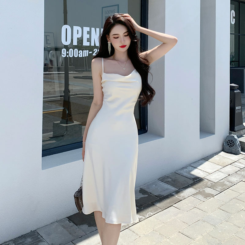 Sling long dress pinched waist dress for women