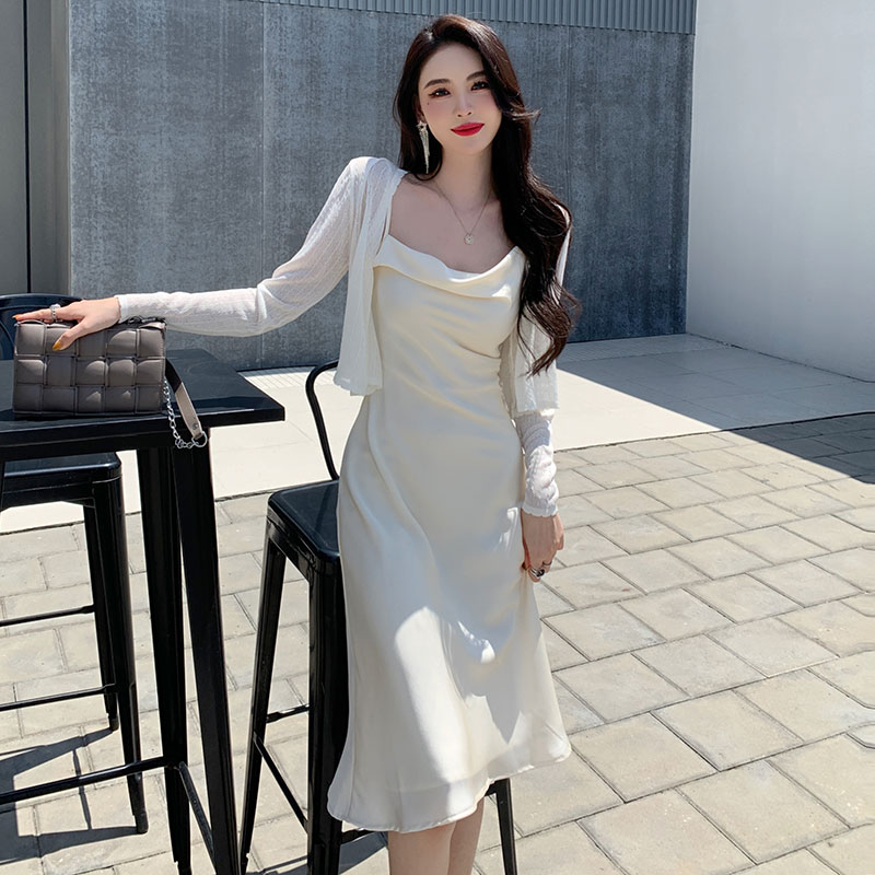 Sling long dress pinched waist dress for women