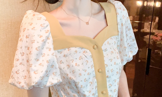 Printing splice shirt short sleeve puff sleeve tops