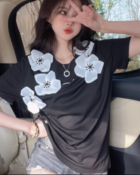 Round neck stereoscopic T-shirt loose tops for women