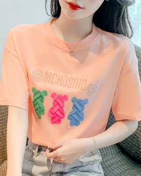 Round neck embroidery T-shirt short sleeve tops for women