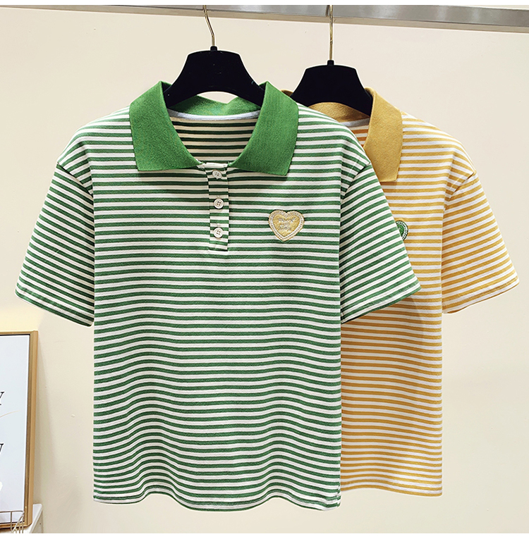 Summer short sleeve T-shirt loose stripe tops for women