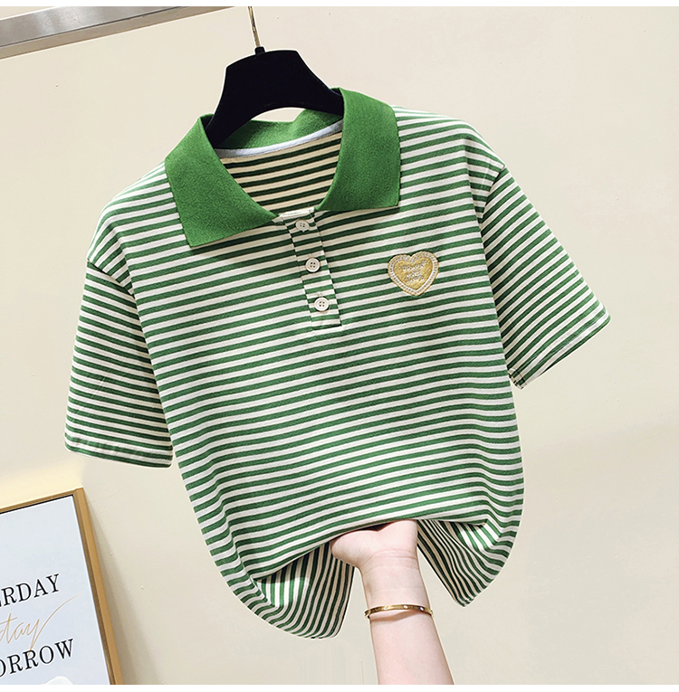 Summer short sleeve T-shirt loose stripe tops for women