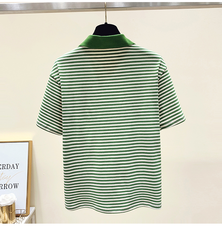 Summer short sleeve T-shirt loose stripe tops for women