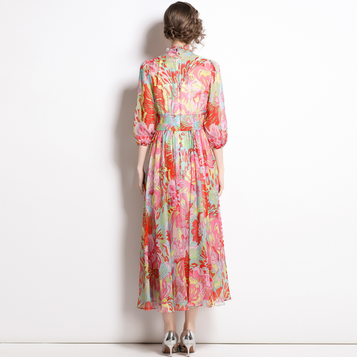 European style printing short sleeve frenum dress for women