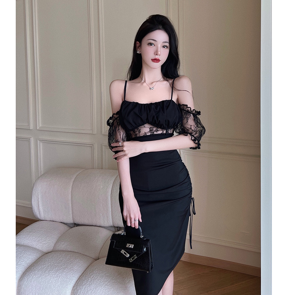 Slim splice irregular little sexy lace dress