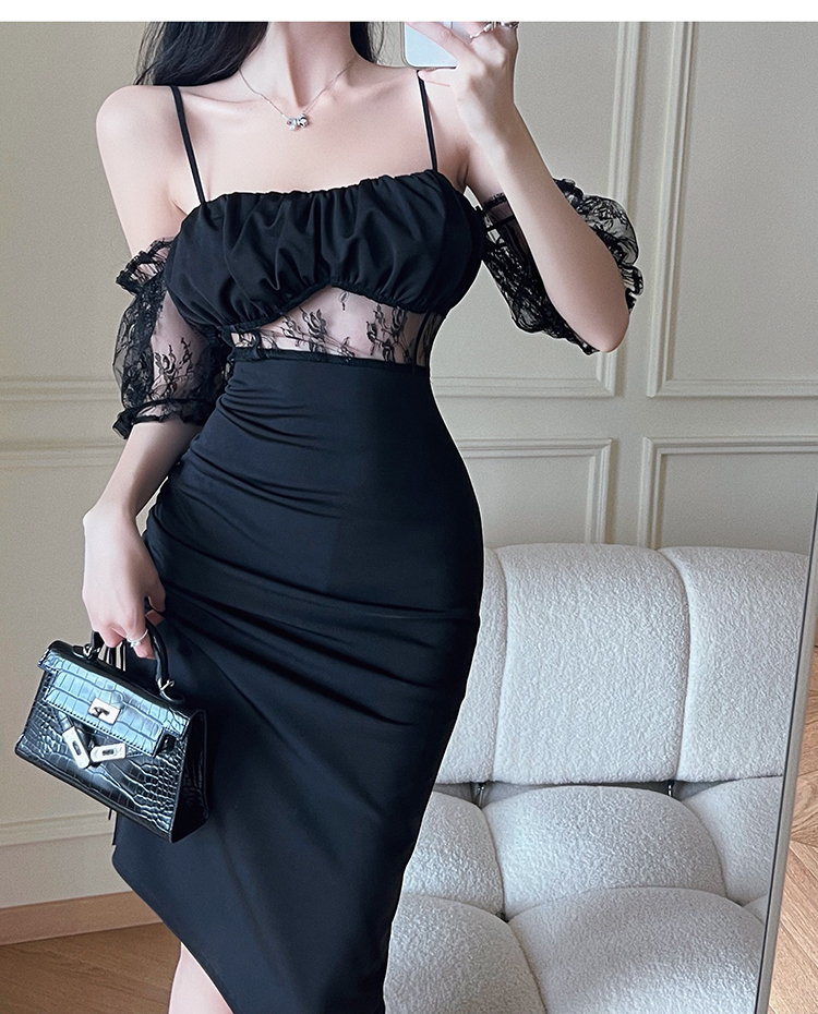 Slim splice irregular little sexy lace dress