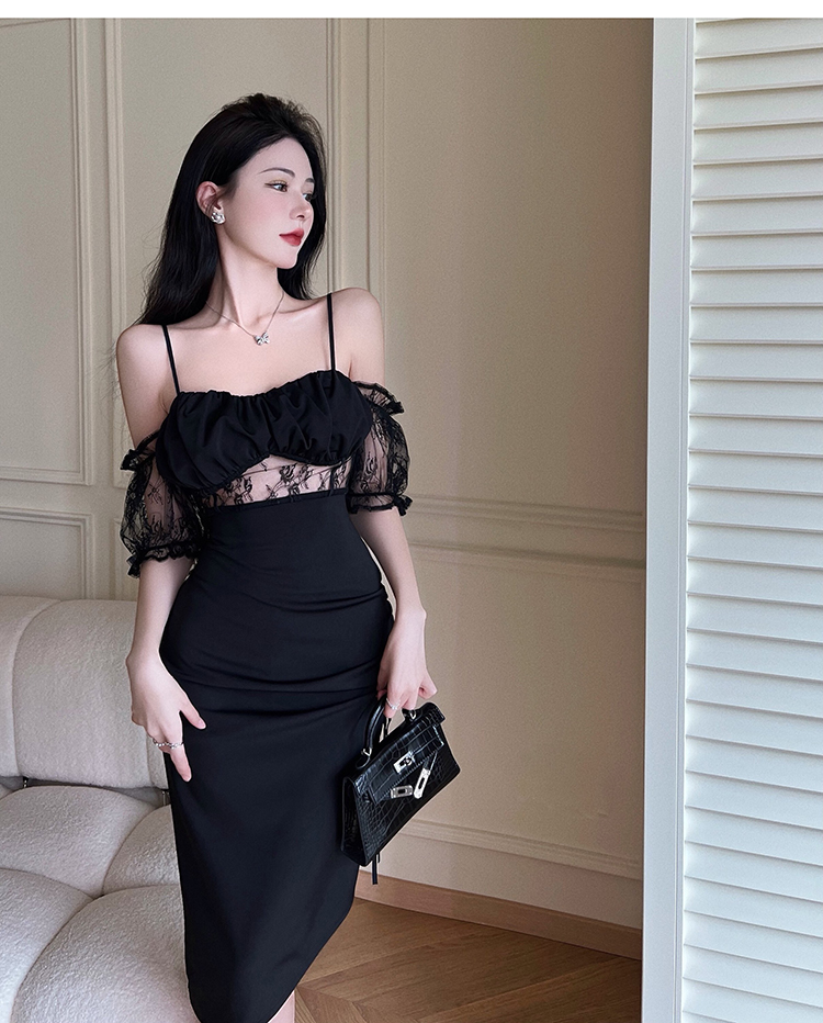 Slim splice irregular little sexy lace dress