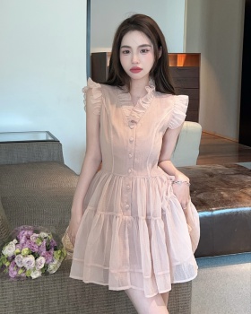 Spring and summer lady lace pink France style dress