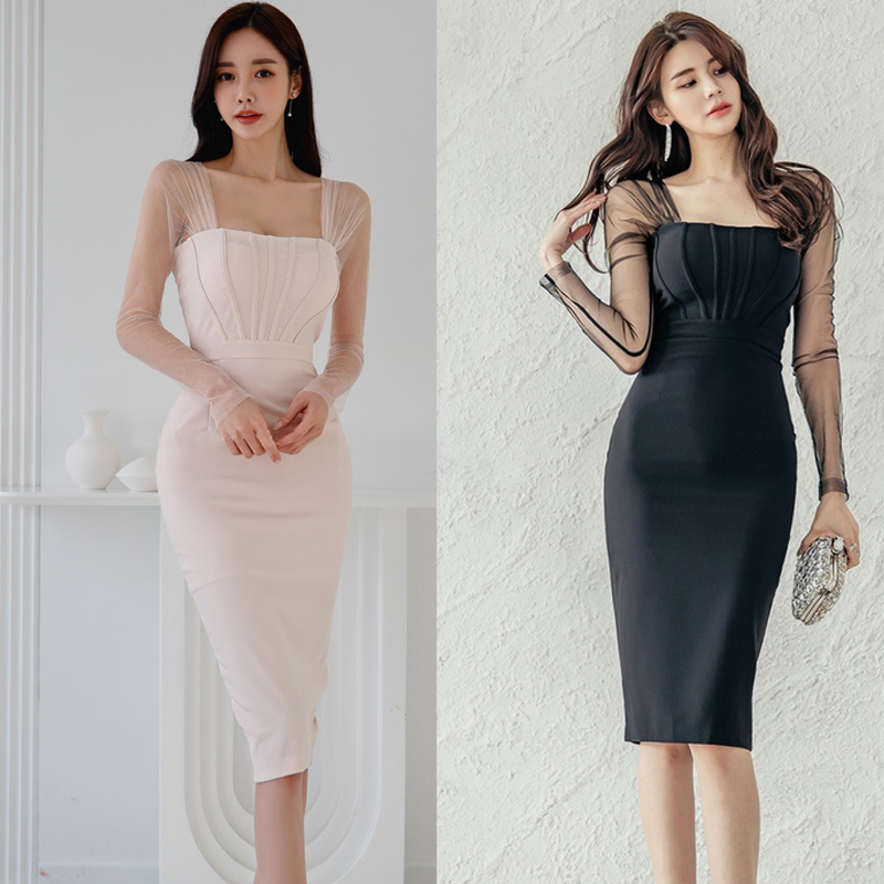 Package hip charm elegant Korean style long sleeve dress