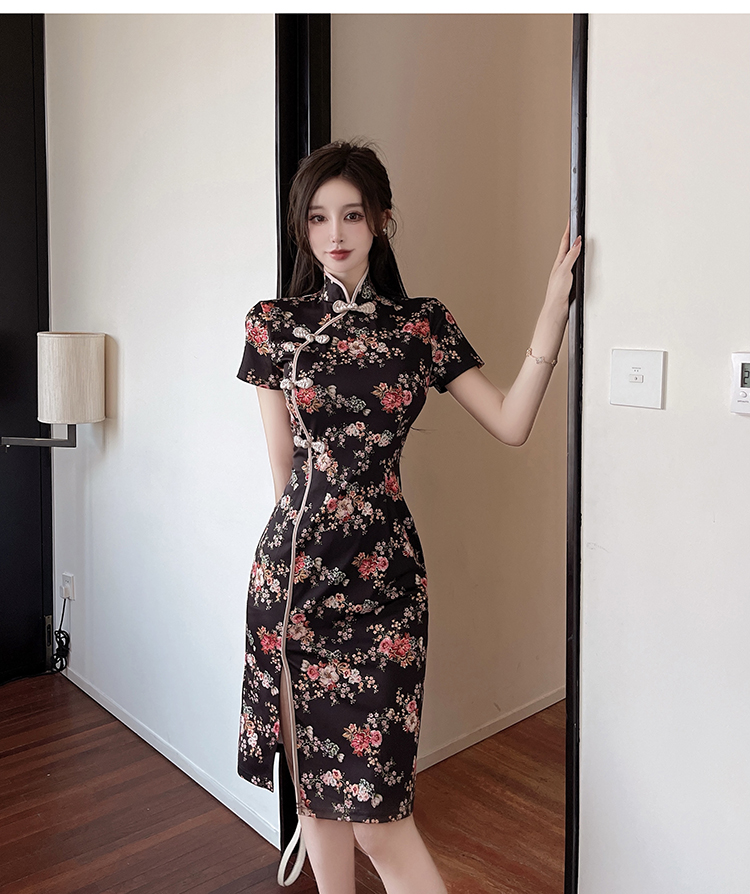 Retro short sleeve split dress package hip slim cheongsam