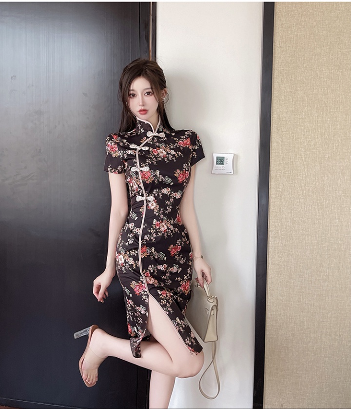 Retro short sleeve split dress package hip slim cheongsam