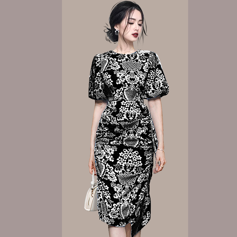 Retro totem elegant slim floral long dress for women