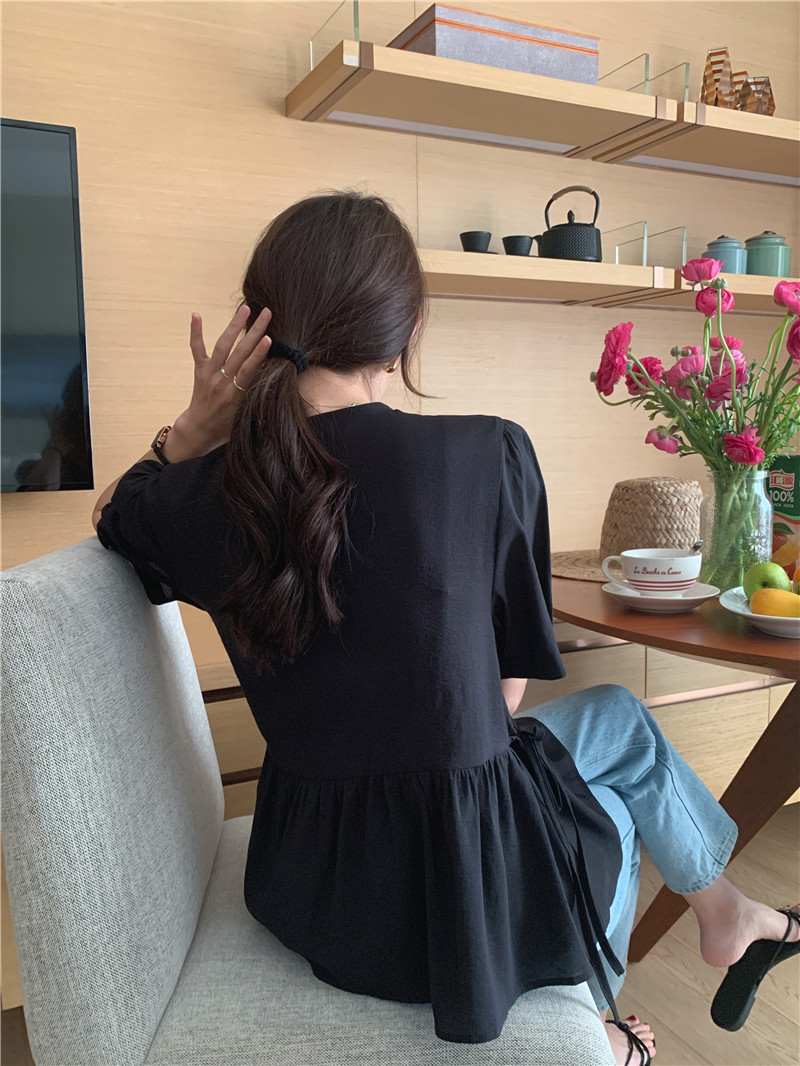 Korean style short sleeve wood ear frenum shirt