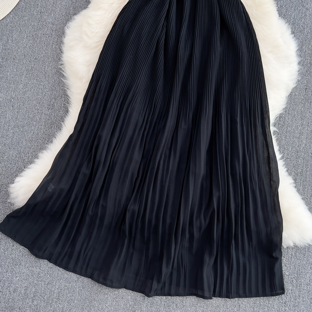 Pinched waist bow dress pleated fashion long dress