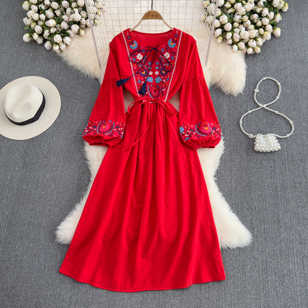 Vacation long dress embroidery dress