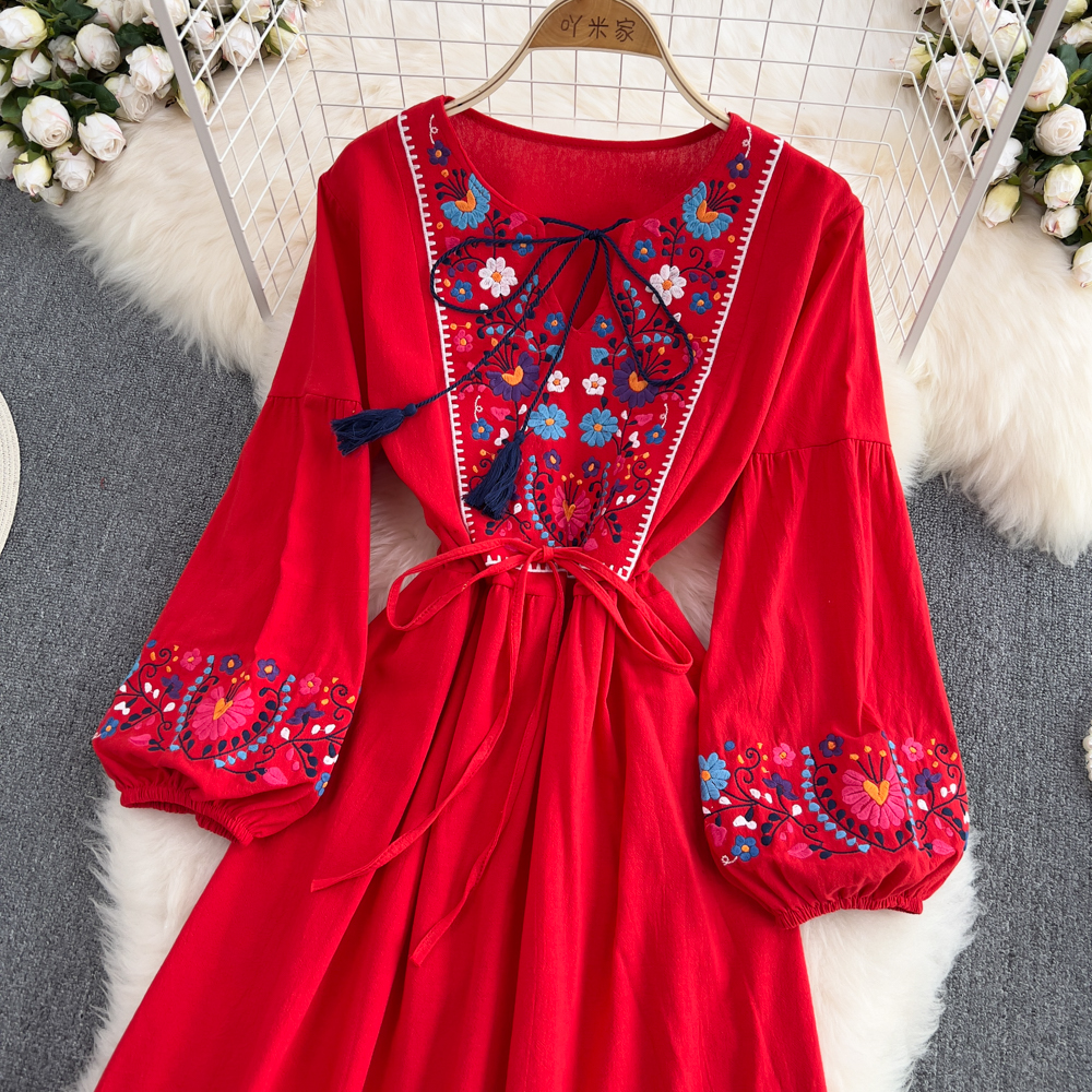 Vacation long dress embroidery dress