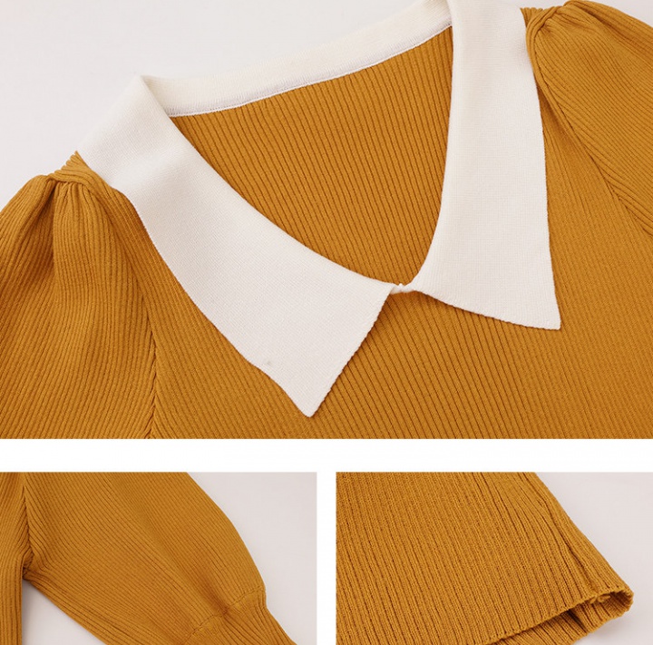 V-neck short sleeve small shirt thin lantern sleeve sweater