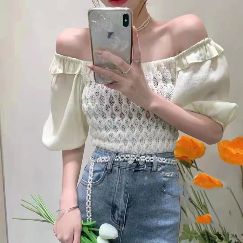 Korean style splice small shirt chiffon sweater